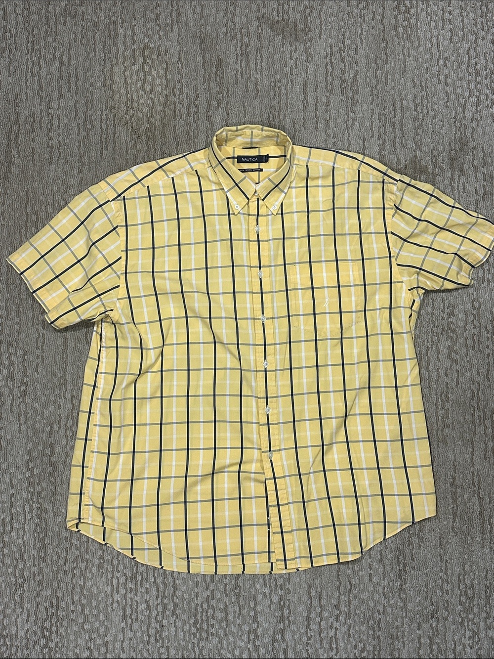 Nautica Yellow Plaid Short-Sleeve Button-Down Shirt with Navy Accents (441)